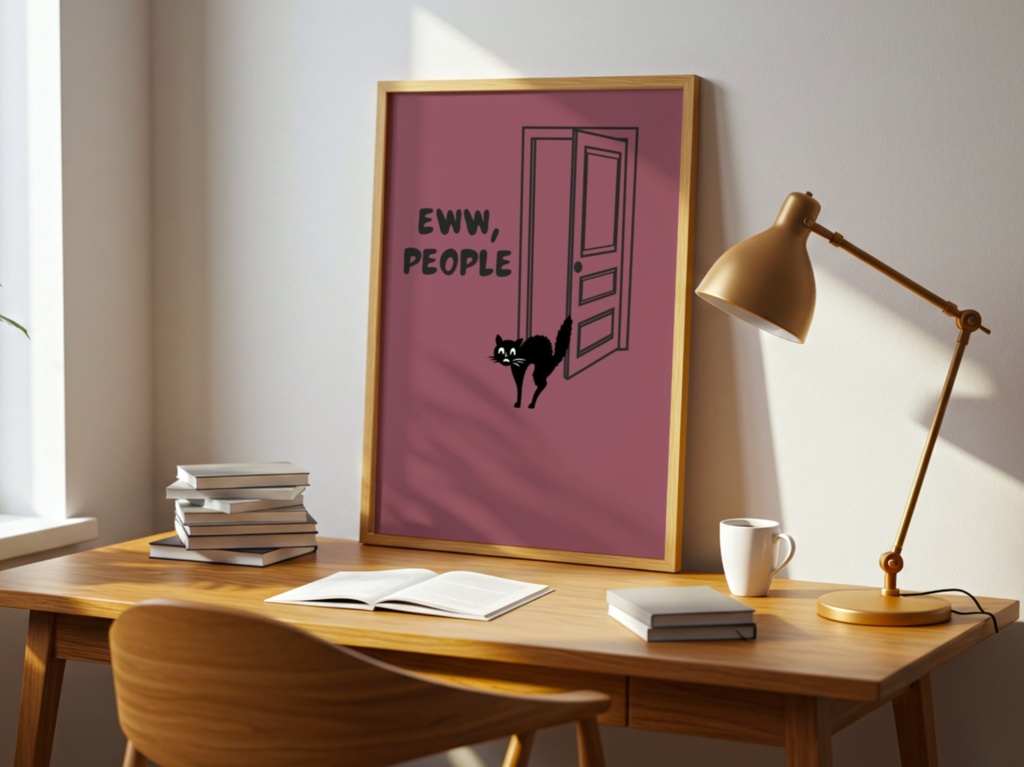 Black Cat Poster “Eww, People” | Minimalist Wall Art | Digital Download