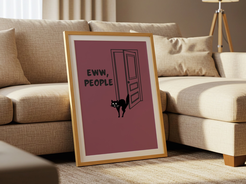 Black Cat Poster “Eww, People” | Minimalist Wall Art | Digital Download