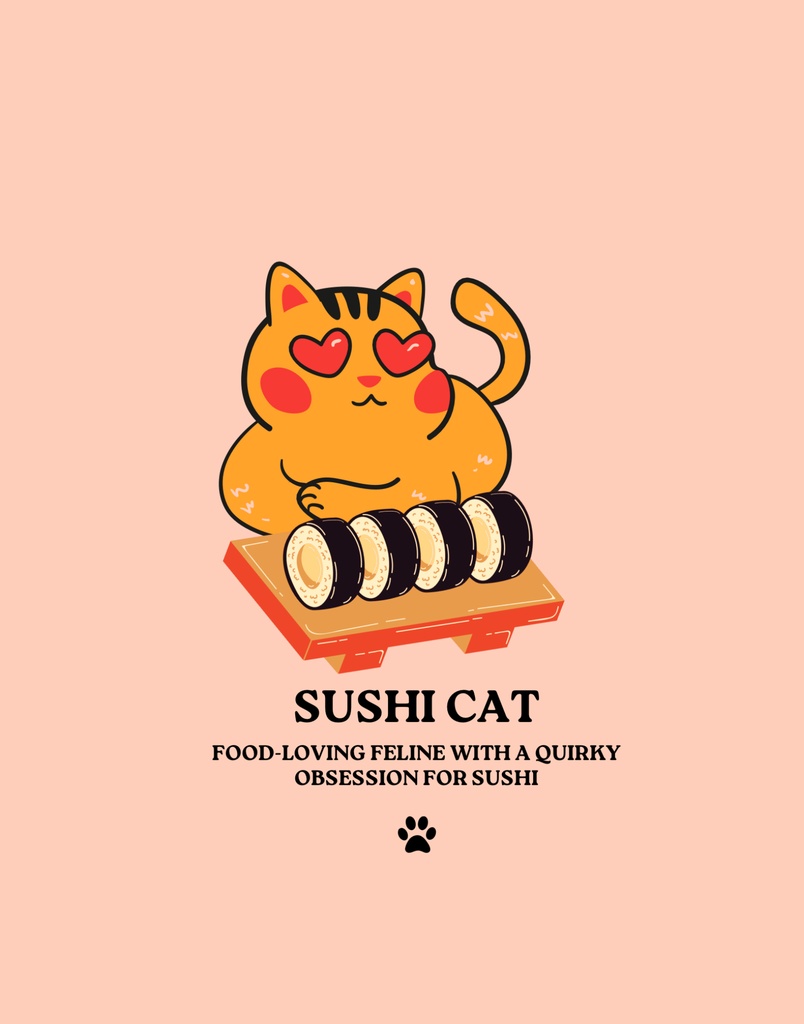 寿司猫ポスター Sushi Cat Kawaii Wall Art|可愛い猫 イラスト デジタルプリント|Printable インテリアアート