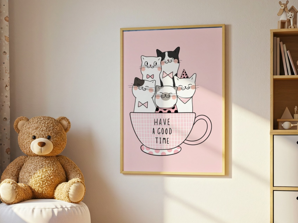 猫 イラスト 可愛い|かわいい 猫ポスター 子供部屋・ベビールーム向け 癒し パステル デジタルダウンロード | Kawaii Cat Nursery Wall Art Printable