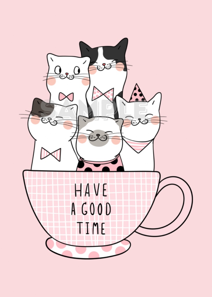 猫 イラスト 可愛い｜かわいい 猫ポスター 子供部屋・ベビールーム向け 癒し パステル デジタルダウンロード | Kawaii Cat Nursery Wall Art Printable