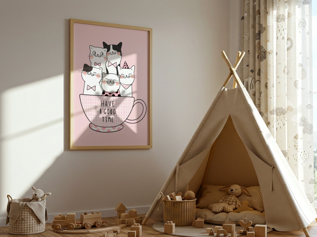 猫 イラスト 可愛い|かわいい 猫ポスター 子供部屋・ベビールーム向け 癒し パステル デジタルダウンロード | Kawaii Cat Nursery Wall Art Printable