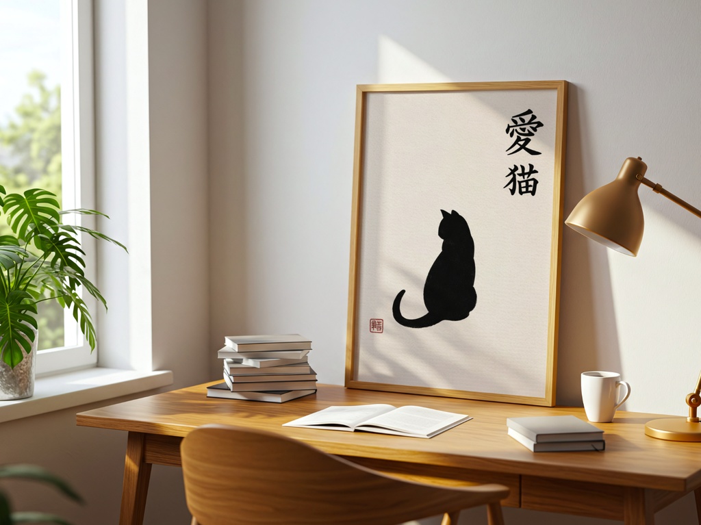 愛猫 Minimal Cat Wall Art|Japanese Zen Cat Illustration Printable Digital Download