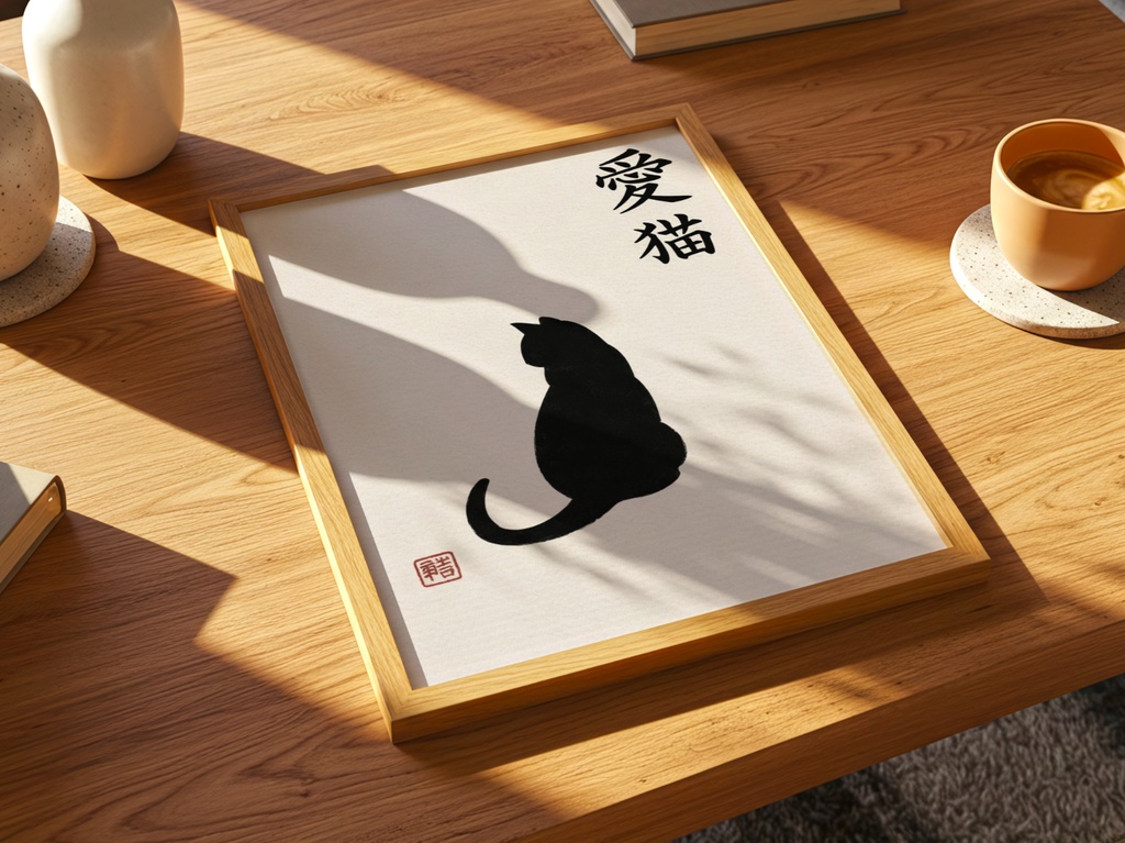 愛猫 Minimal Cat Wall Art|Japanese Zen Cat Illustration Printable Digital Download