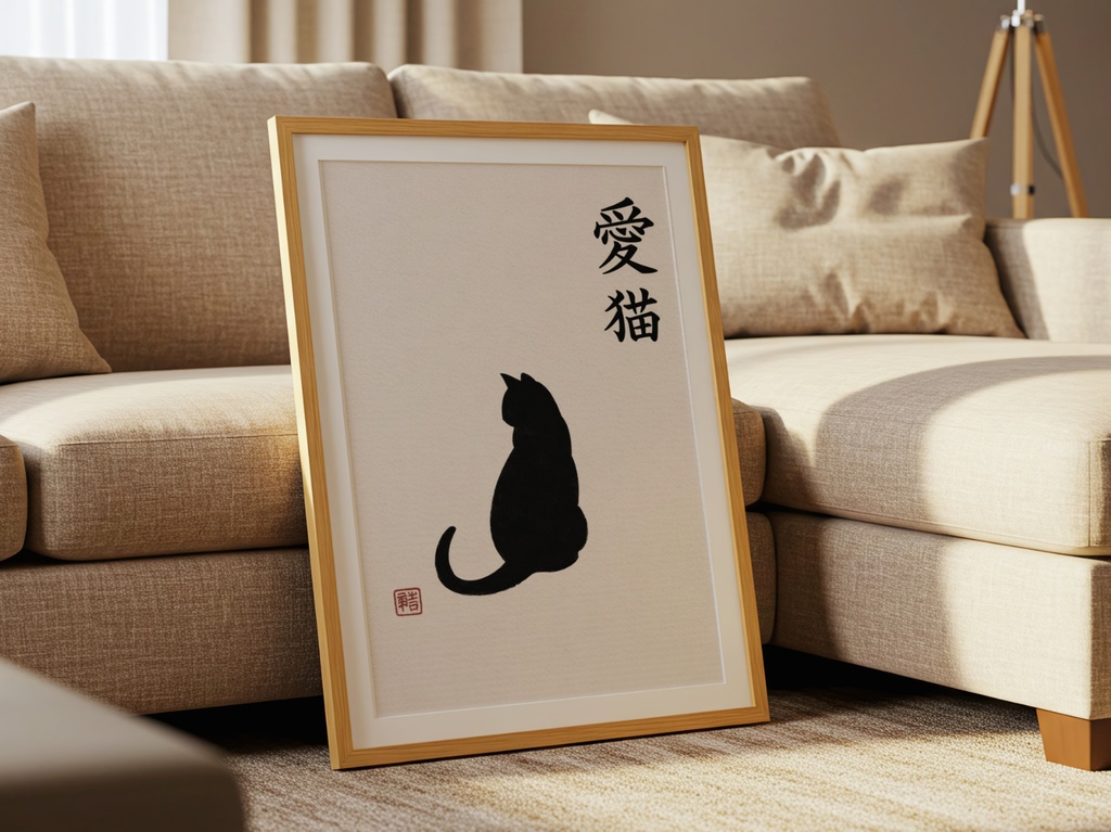 愛猫 Minimal Cat Wall Art|Japanese Zen Cat Illustration Printable Digital Download