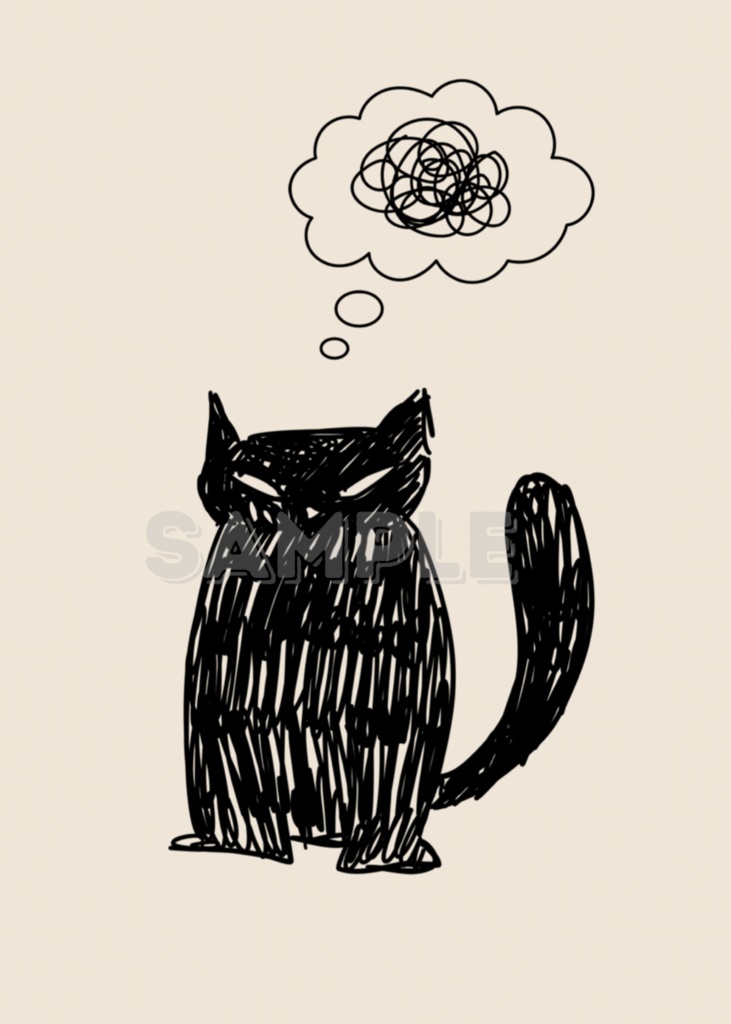 黒猫 ミニマル 猫イラスト|Black Cat Minimal Illustration|Japanese Zen Wall Art