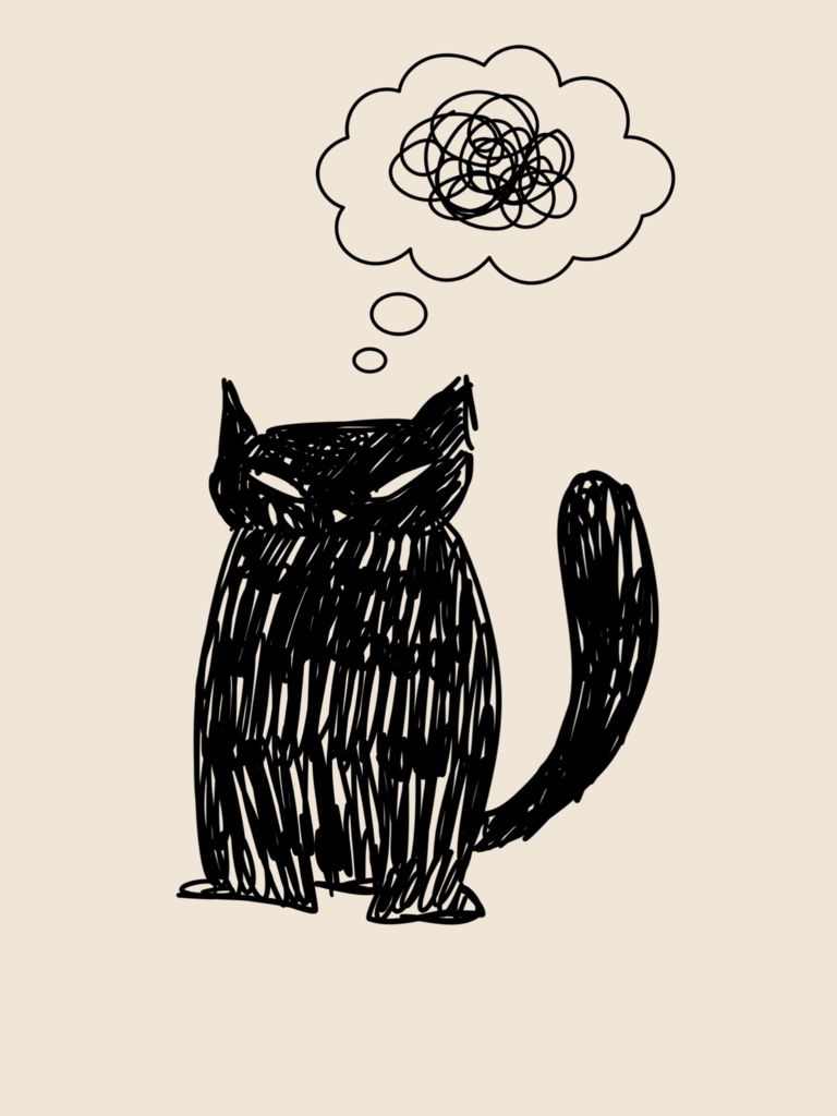 黒猫 ミニマル 猫イラスト|Black Cat Minimal Illustration|Japanese Zen Wall Art