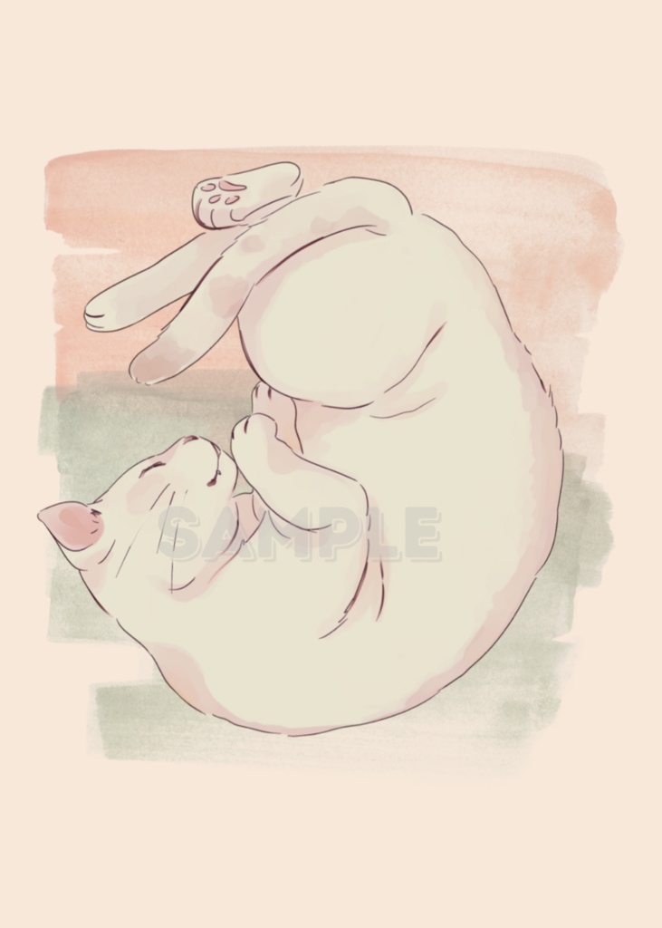 眠る猫 パステル 猫イラスト|Sleeping Cat Pastel Illustration|Cute Minimal Cat Wall Art