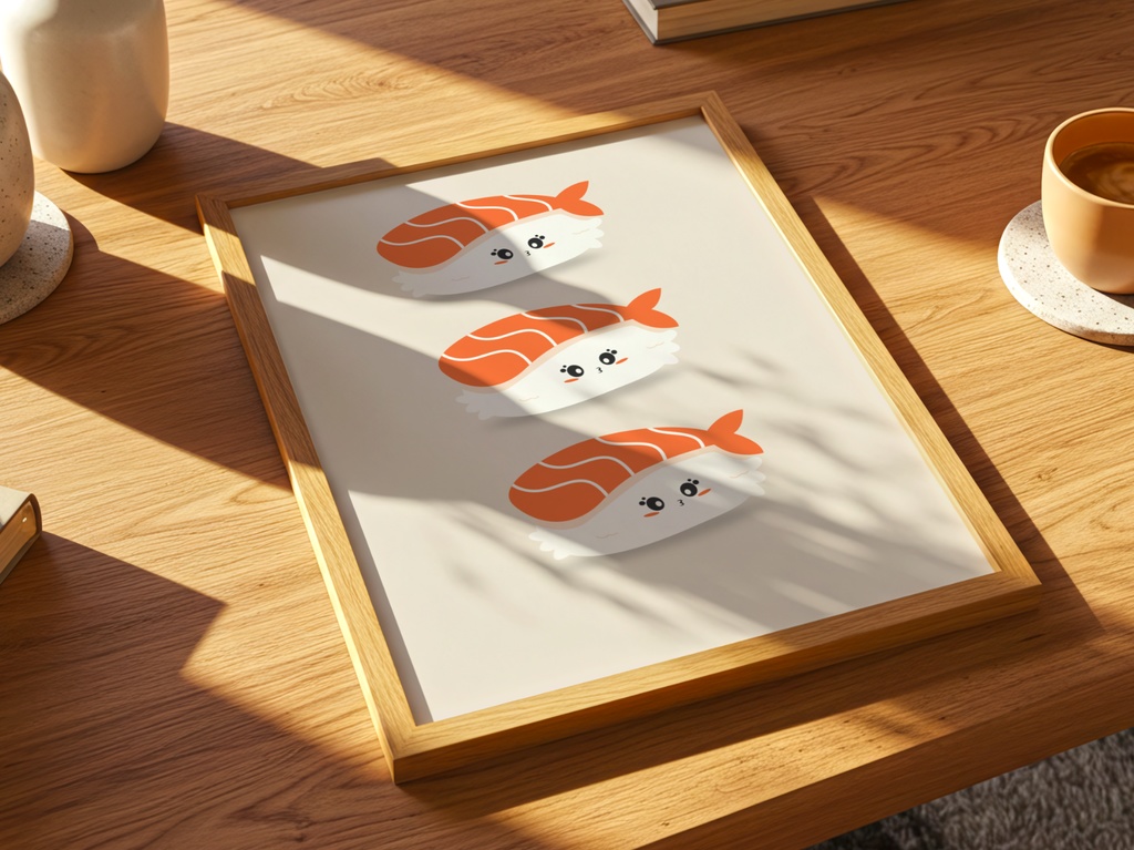 寿司ねこ Kawaii Sushi Cat Wall Art|Cute Japanese Food Illustration Printable