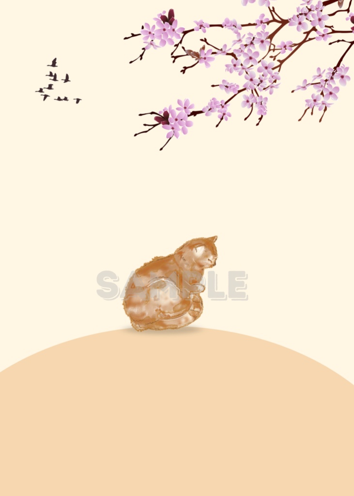 春ねこ Sakura Cat – Minimal Japanese Aesthetic Wall Art | 癒しの和風イラスト