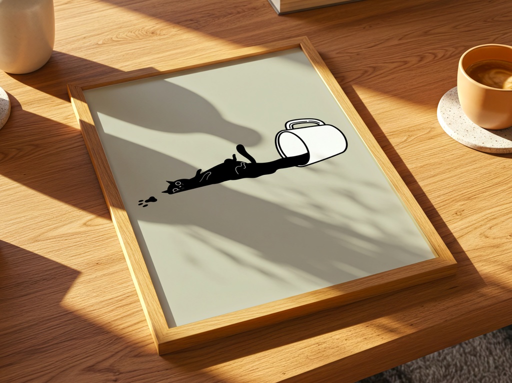 ゆるねこミニマル | Lazy Cat Minimal Illustration Wall Art – Modern Japanese Printable Art