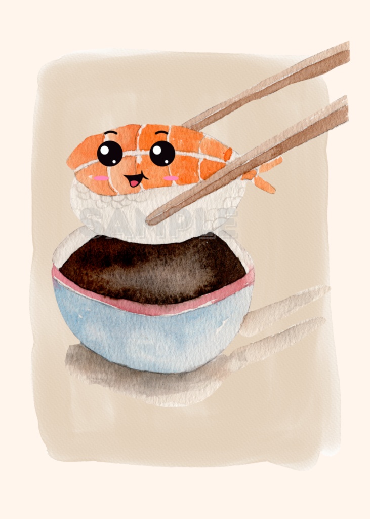 Kawaii Ebi Sushi Art|可愛い寿司イラスト|Cute Japanese Food Printable Wall Art