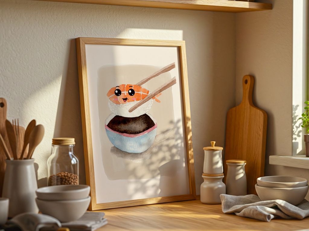 Kawaii Ebi Sushi Art|可愛い寿司イラスト|Cute Japanese Food Printable Wall Art
