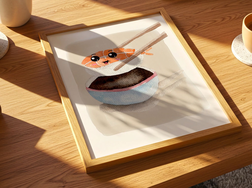 Kawaii Ebi Sushi Art|可愛い寿司イラスト|Cute Japanese Food Printable Wall Art