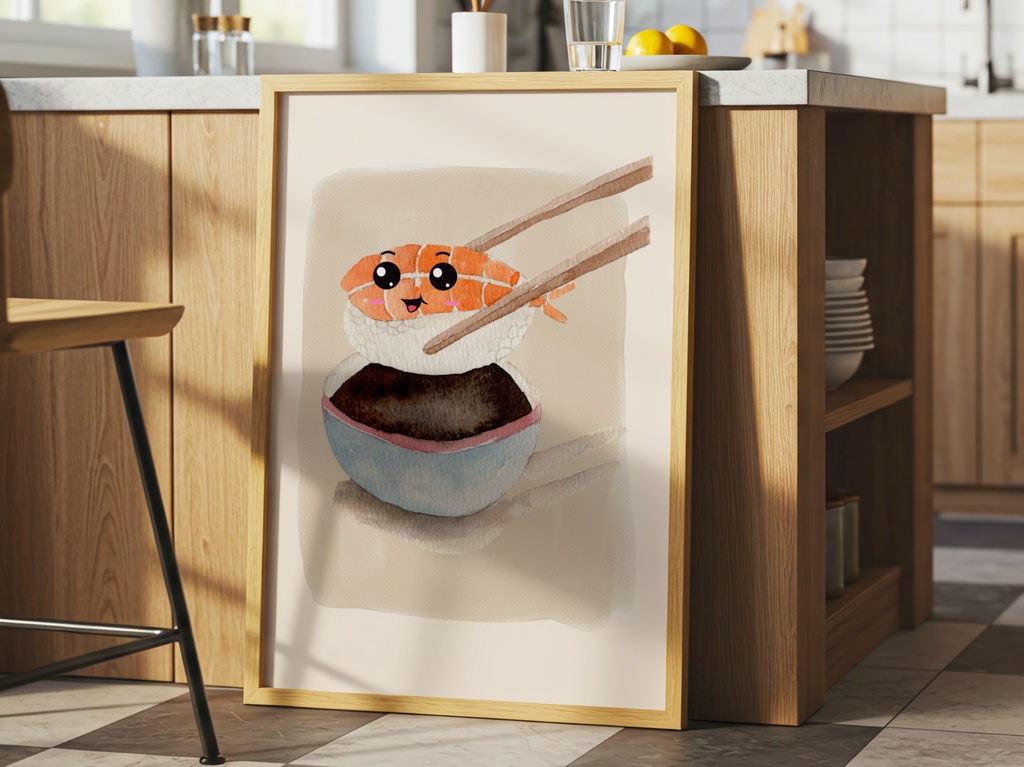 Kawaii Ebi Sushi Art|可愛い寿司イラスト|Cute Japanese Food Printable Wall Art