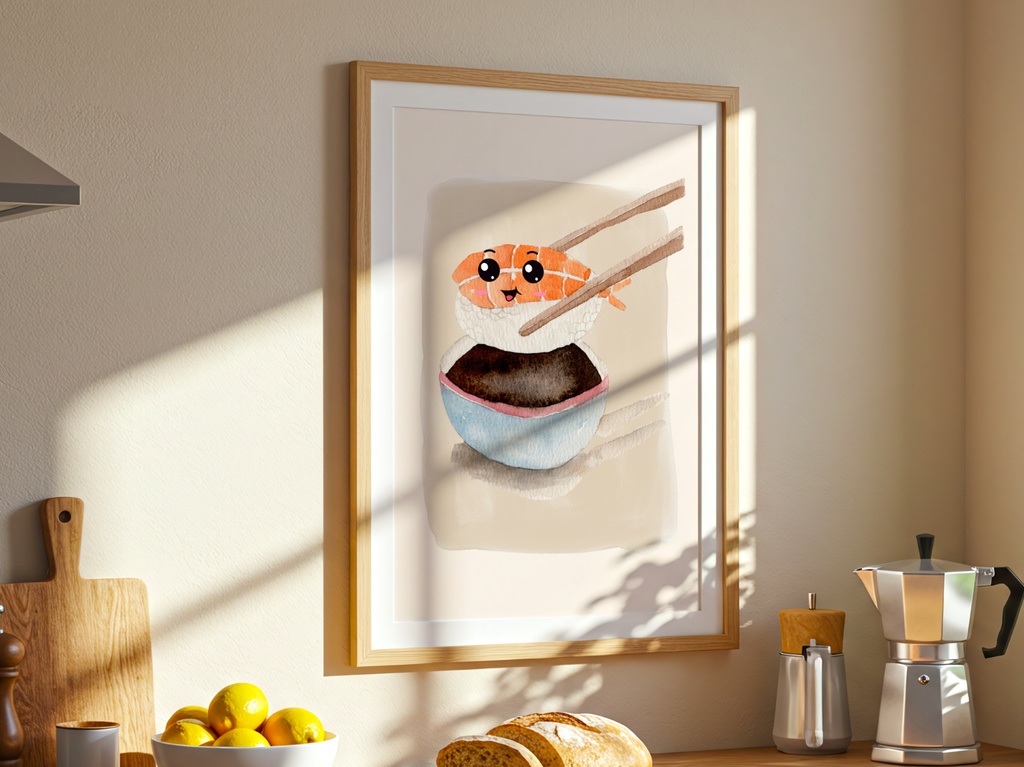 Kawaii Ebi Sushi Art|可愛い寿司イラスト|Cute Japanese Food Printable Wall Art