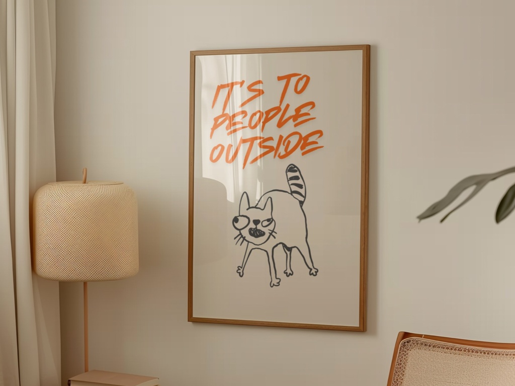 It’s Too People Outside｜外は人が多すぎる｜Funny Cat Wall Art｜Digital Download