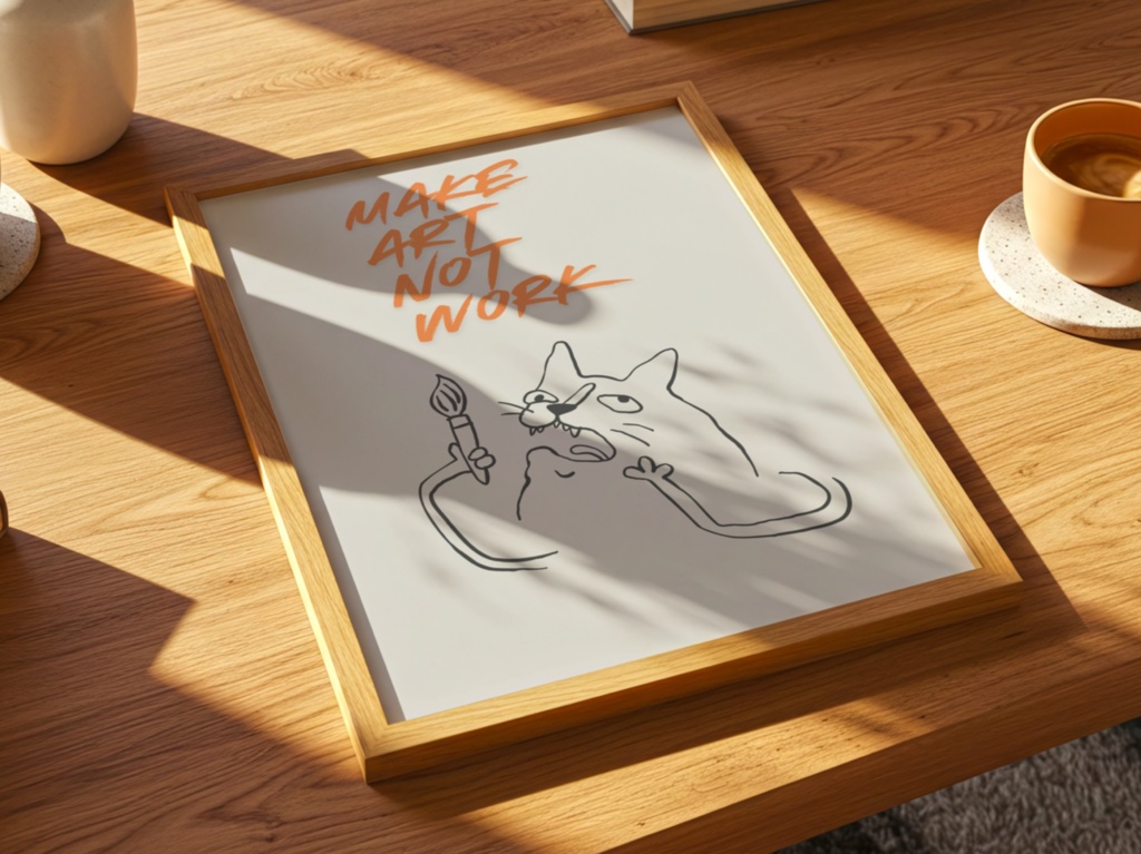 Make Art Not Work|アートしよう 仕事じゃない|Funny Cat Wall Art|Digital Download