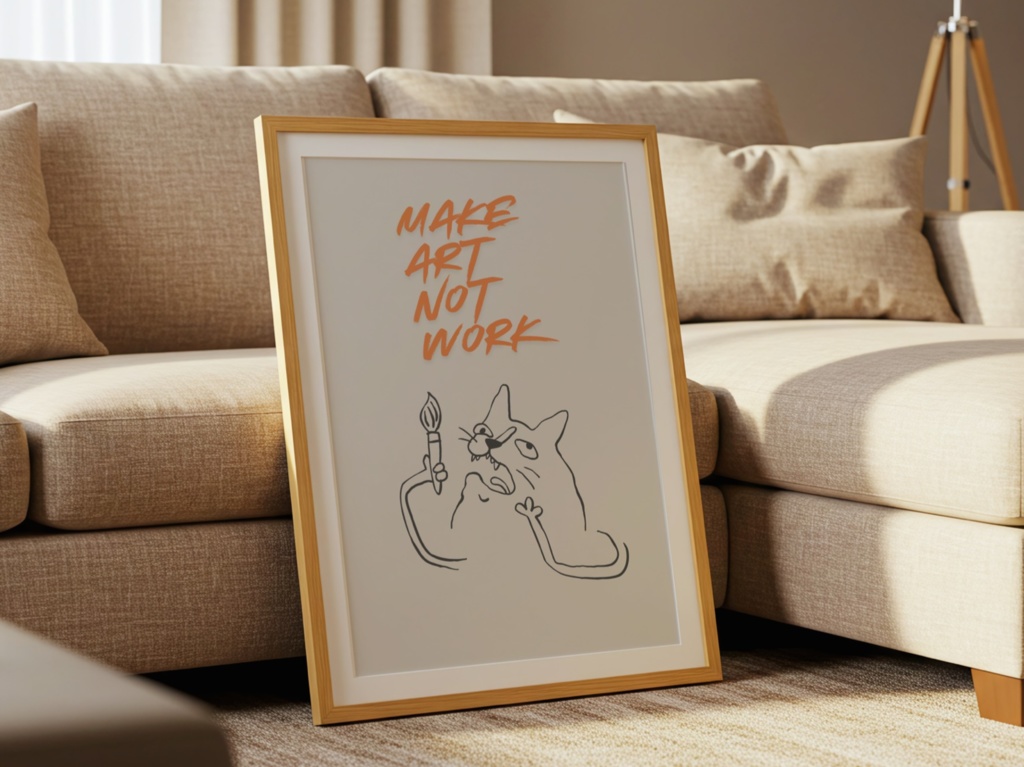 Make Art Not Work|アートしよう 仕事じゃない|Funny Cat Wall Art|Digital Download