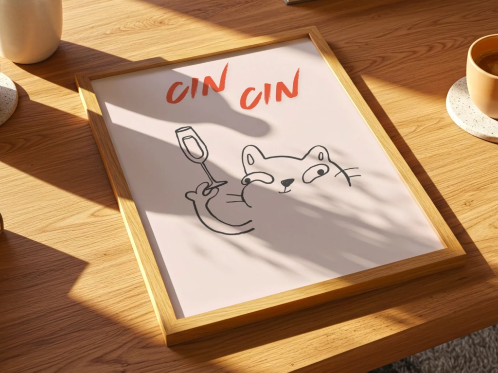 CIN CIN|ゆるい猫と乾杯 ミニマルアートポスター