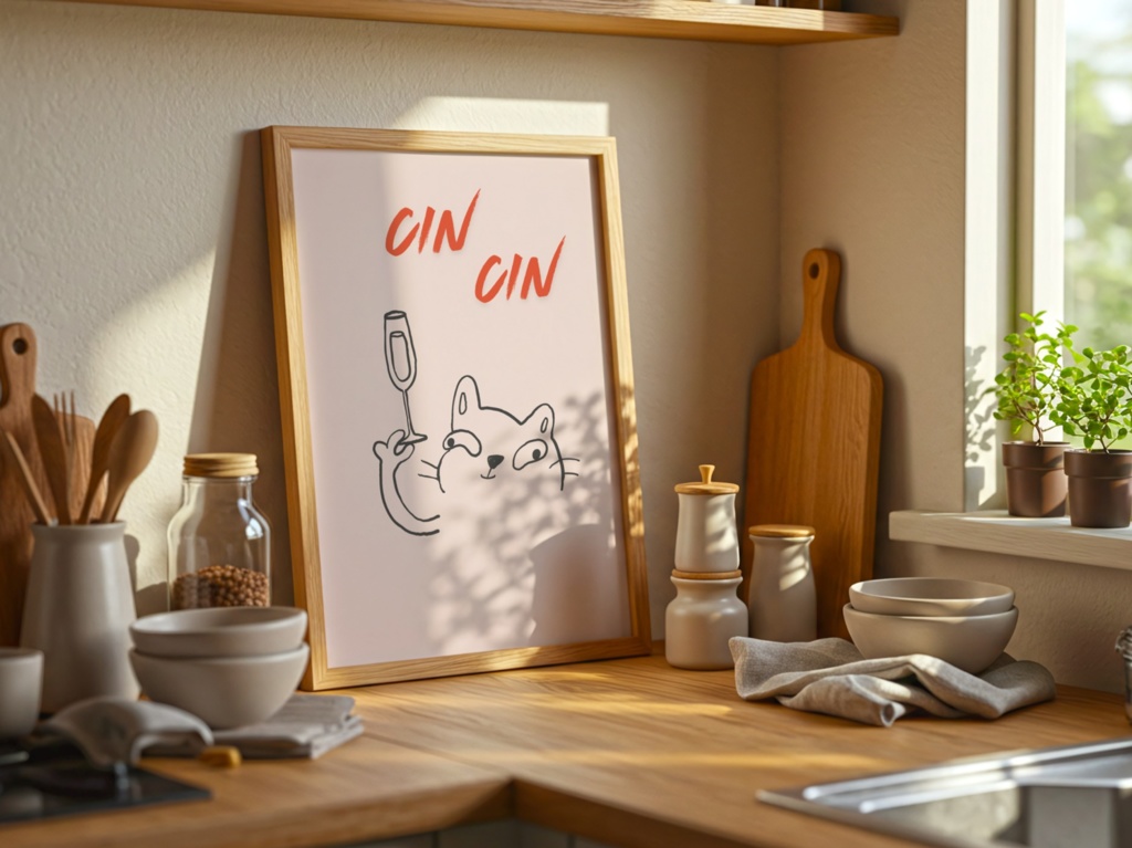 CIN CIN|ゆるい猫と乾杯 ミニマルアートポスター