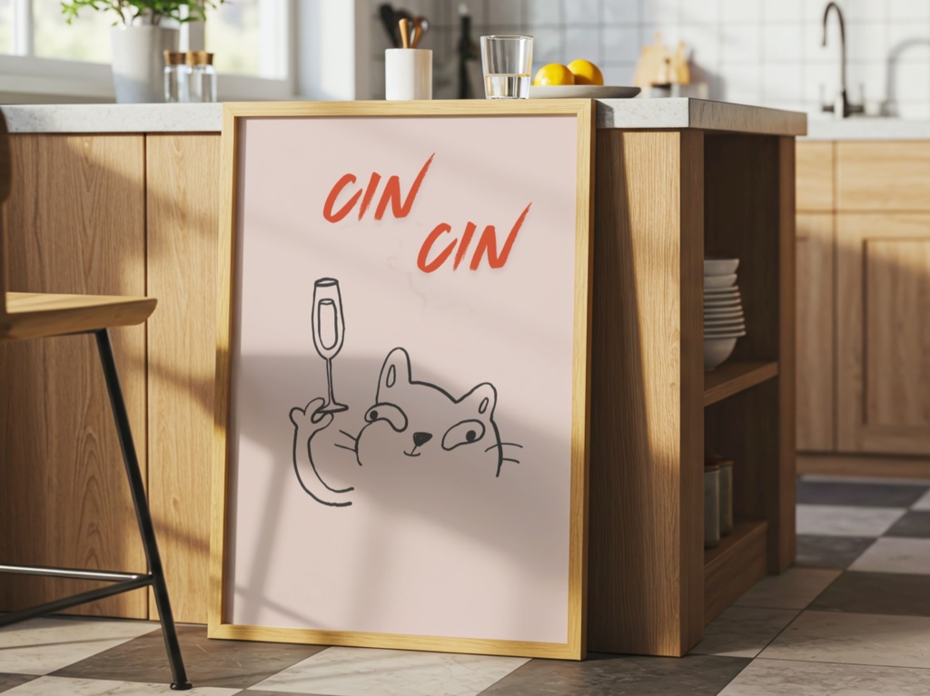CIN CIN|ゆるい猫と乾杯 ミニマルアートポスター