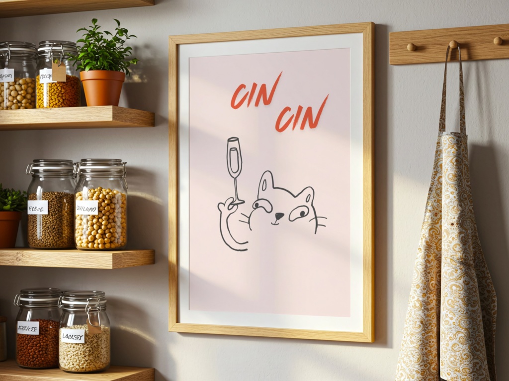 CIN CIN|ゆるい猫と乾杯 ミニマルアートポスター