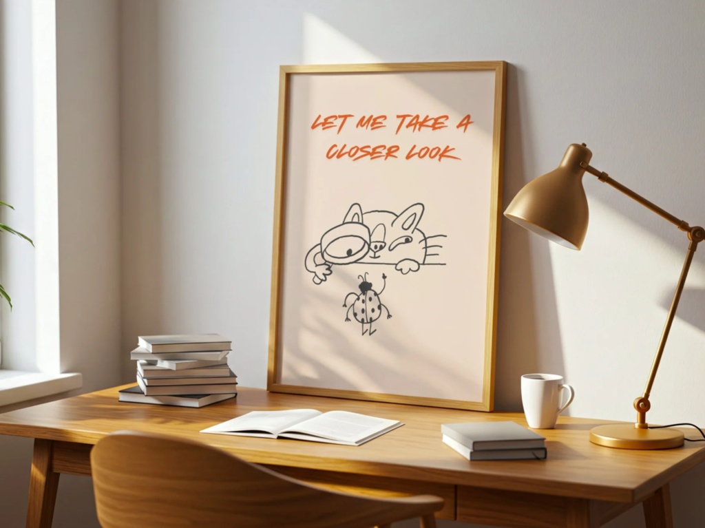 Let Me Take a Closer Look 猫ミニマルアート｜かわいいネコ 北欧風 デジタルウォールアート