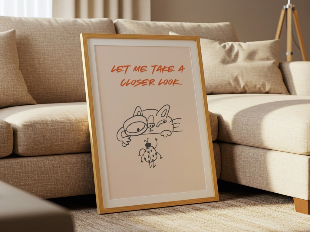 Let Me Take a Closer Look 猫ミニマルアート|かわいいネコ 北欧風 デジタルウォールアート