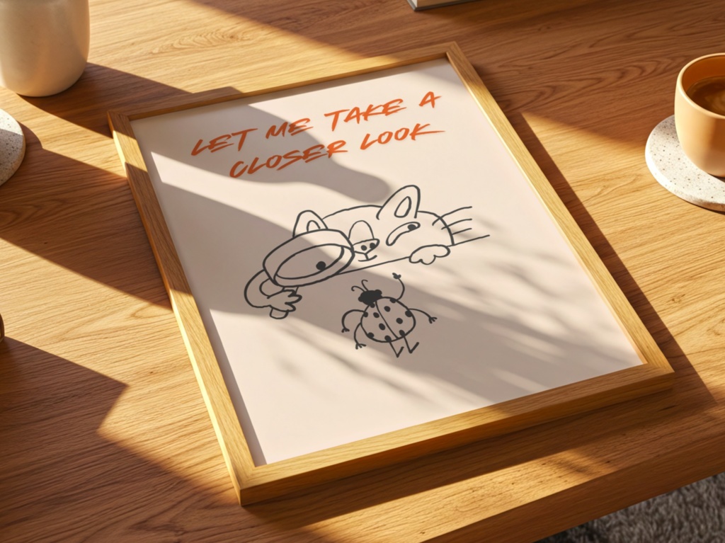 Let Me Take a Closer Look 猫ミニマルアート|かわいいネコ 北欧風 デジタルウォールアート