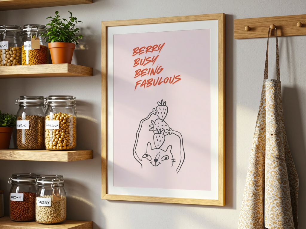 Cat & Food 猫とごはん|Quote ネコイラスト ミニマル 北欧風 キッチンウォールアート