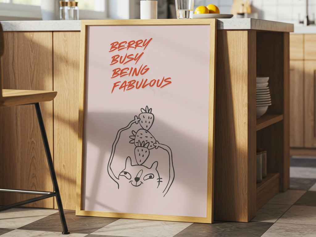 Cat & Food 猫とごはん|Quote ネコイラスト ミニマル 北欧風 キッチンウォールアート