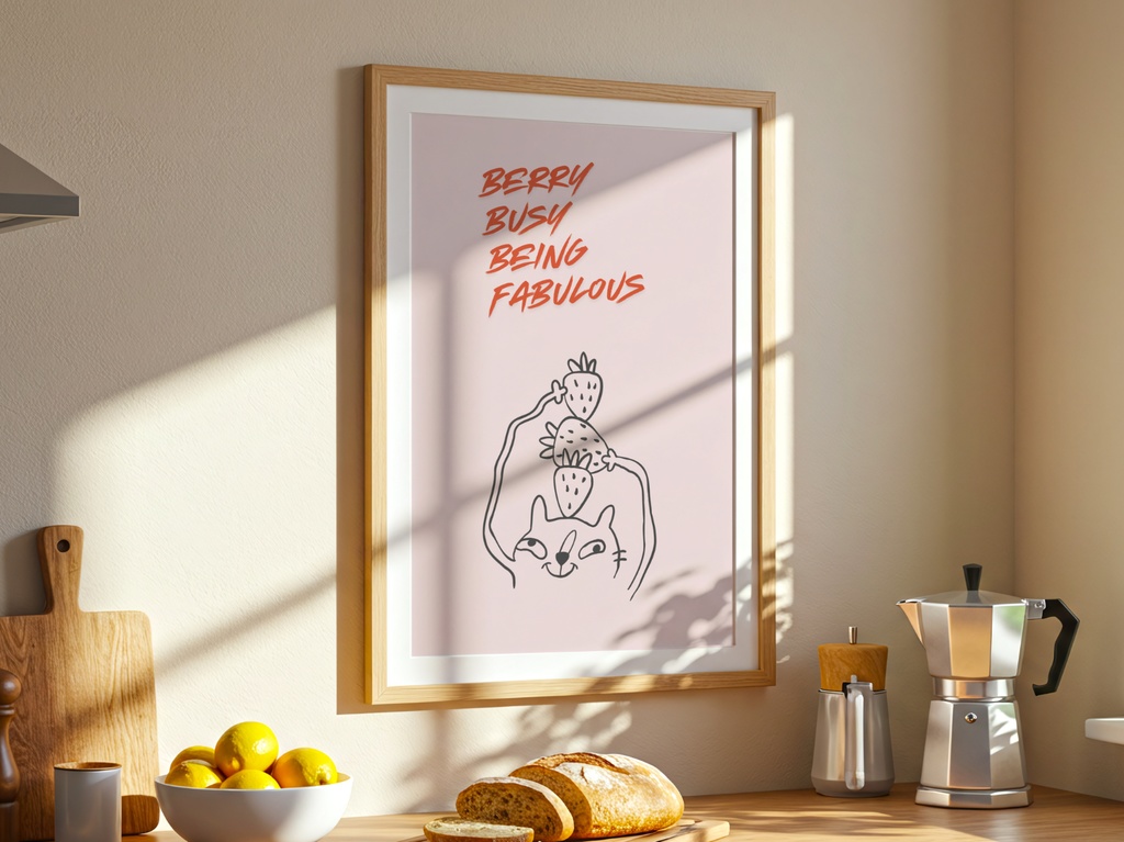 Cat & Food 猫とごはん|Quote ネコイラスト ミニマル 北欧風 キッチンウォールアート