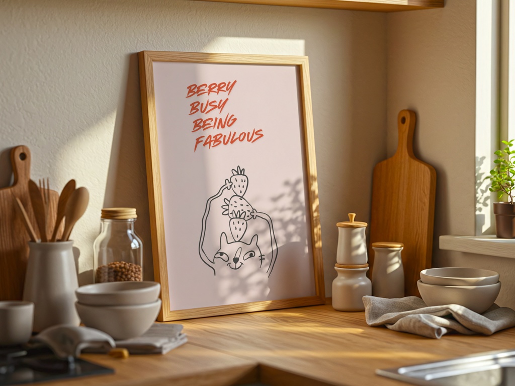 Cat & Food 猫とごはん|Quote ネコイラスト ミニマル 北欧風 キッチンウォールアート