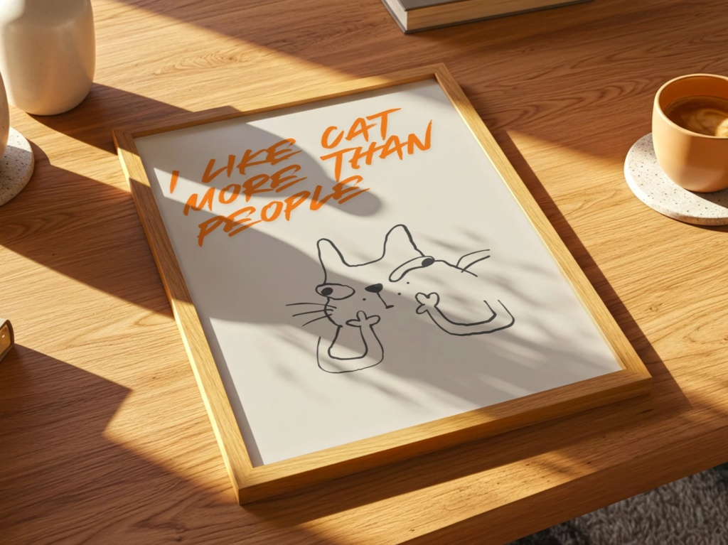 Cat & Quote 猫イラスト|I Like Cat More Than People ミニマル 北欧風 ウォールアート