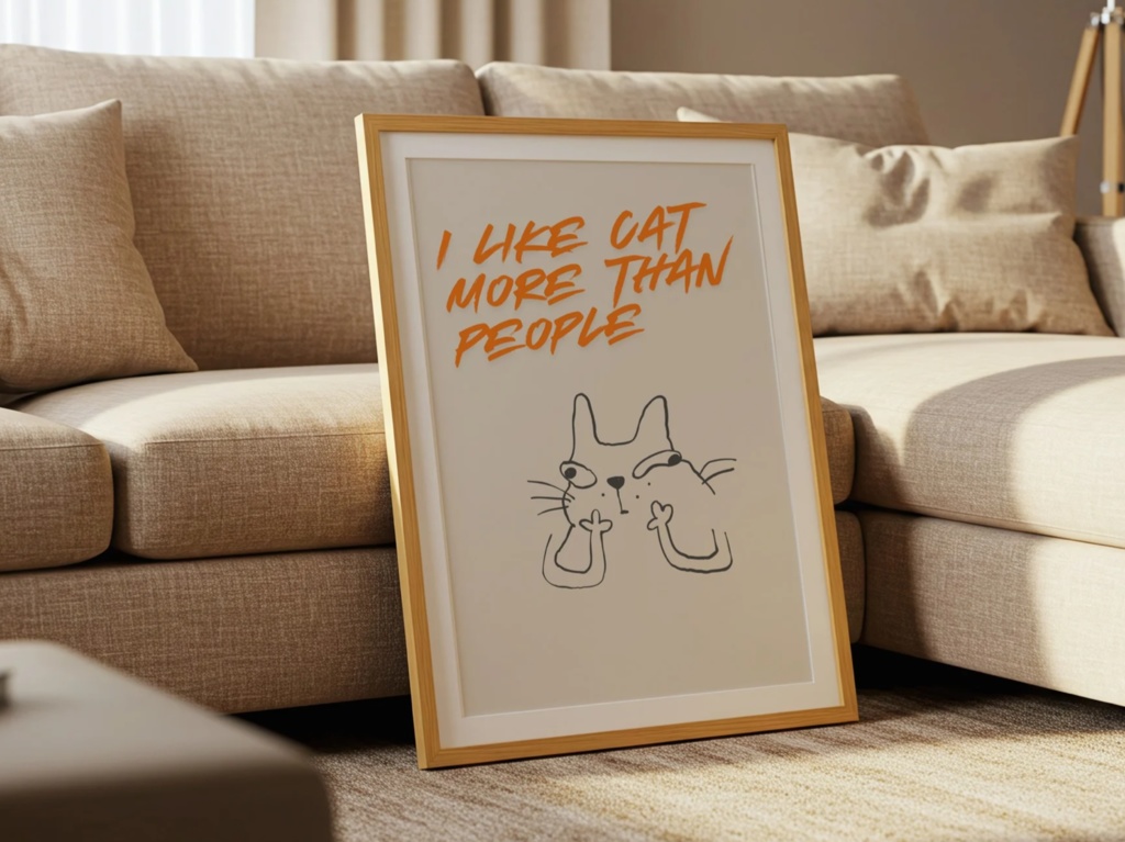 Cat & Quote 猫イラスト|I Like Cat More Than People ミニマル 北欧風 ウォールアート