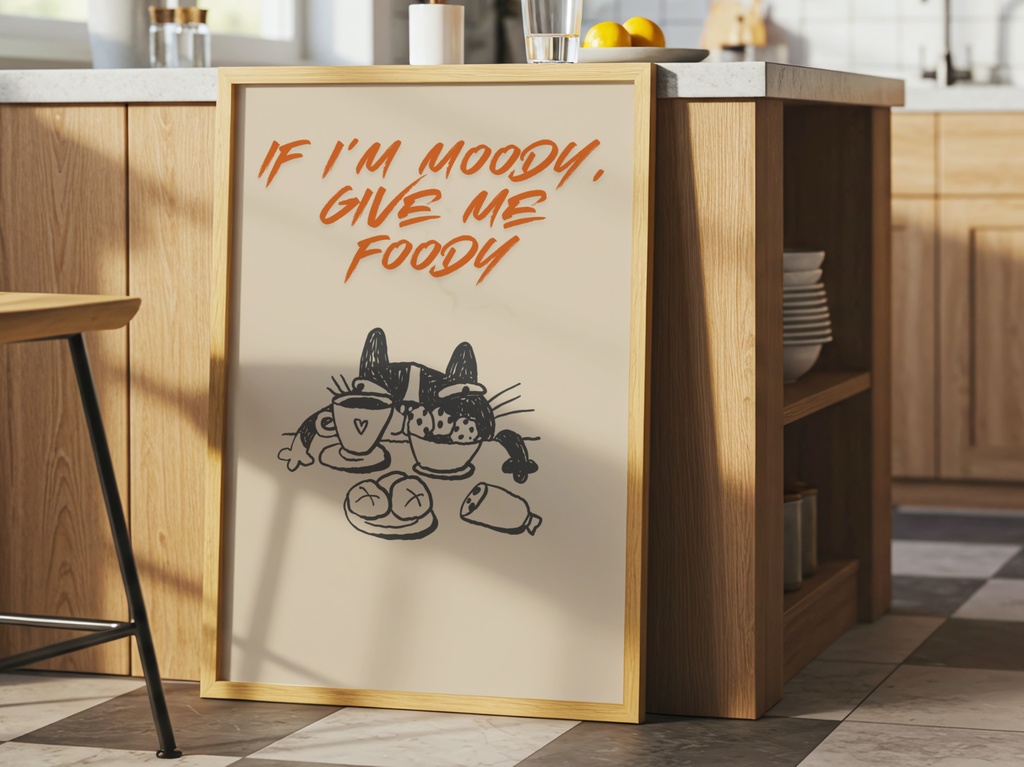 If I’m Moody, Give Me Foody 猫と食べ物｜Cute Cat & Food Illustration 北欧風 ウォールアート