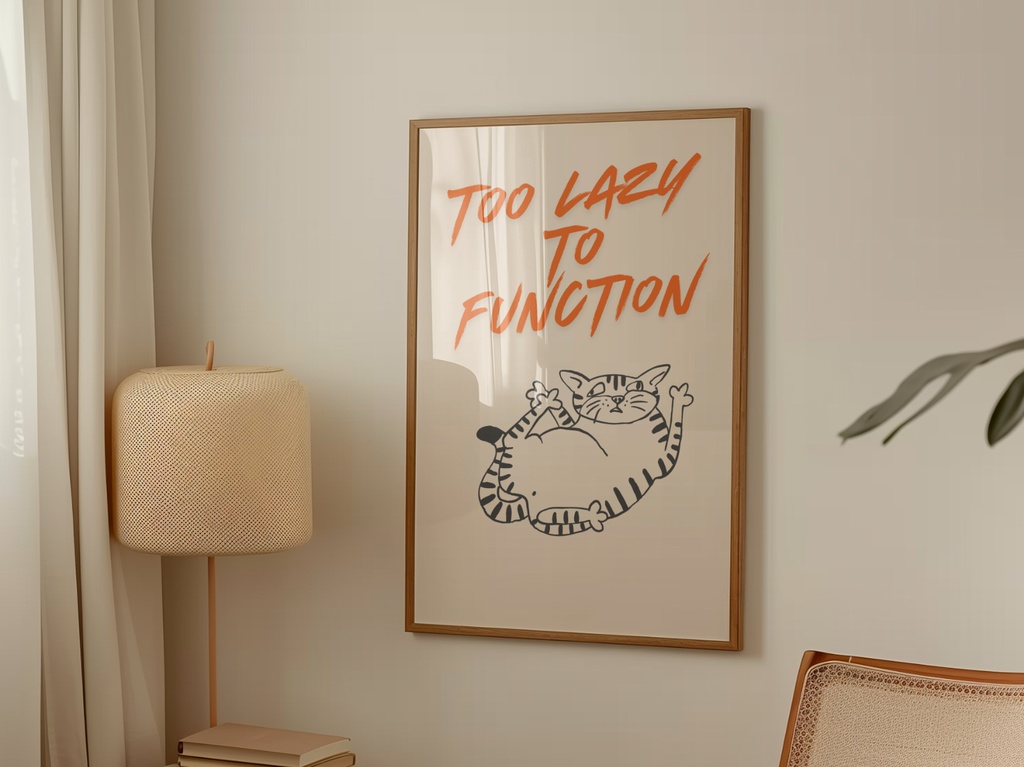Too Lazy to Function だらけ猫｜Funny Cat Illustration 北欧風 ミニマル ウォールアート