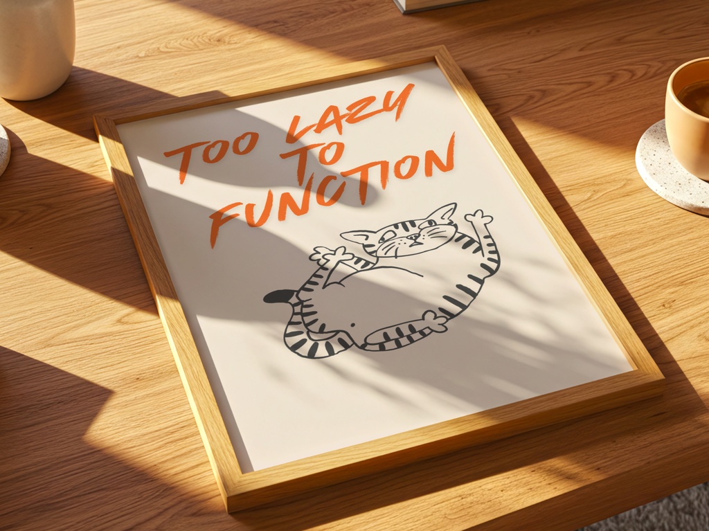 Too Lazy to Function だらけ猫|Funny Cat Illustration 北欧風 ミニマル ウォールアート