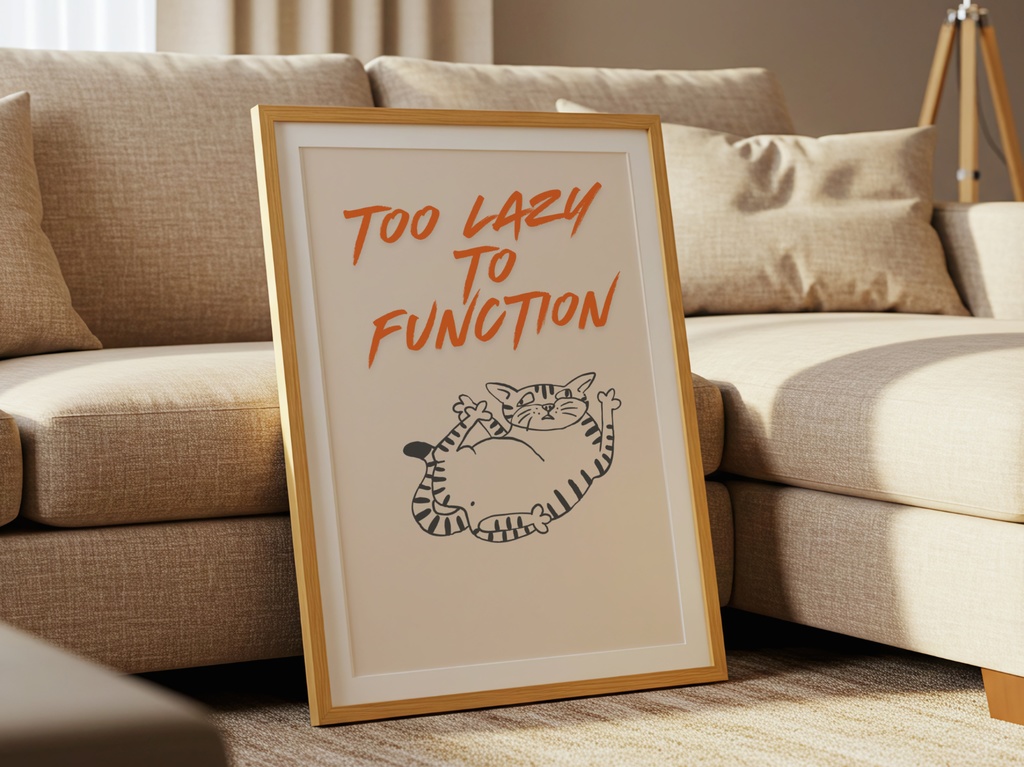 Too Lazy to Function だらけ猫|Funny Cat Illustration 北欧風 ミニマル ウォールアート