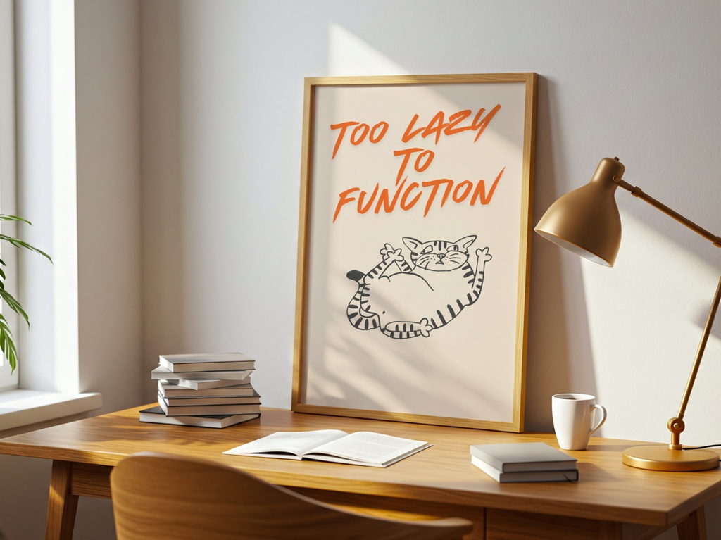 Too Lazy to Function だらけ猫|Funny Cat Illustration 北欧風 ミニマル ウォールアート