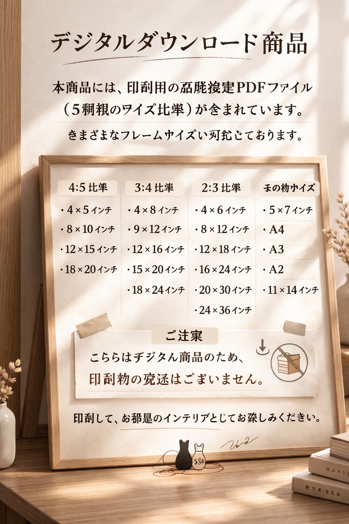 お茶と黒猫|シンプルでかわいいミニマル猫ウォールアート