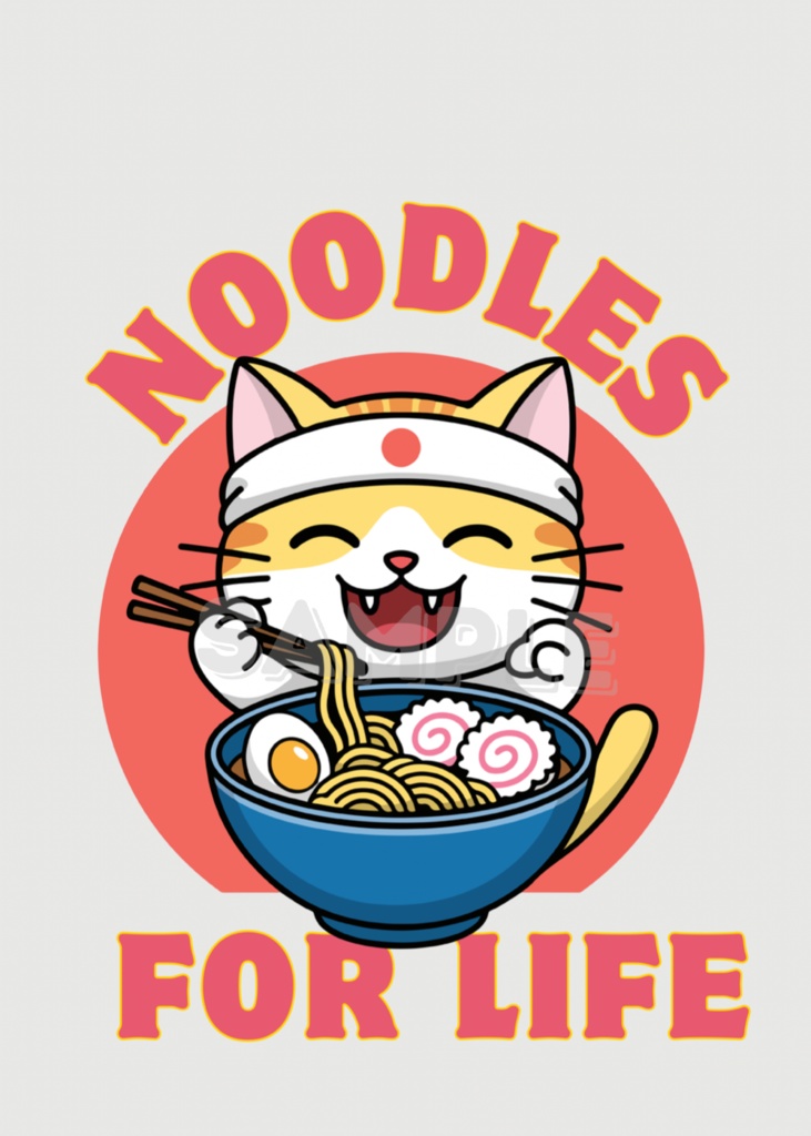 ラーメン猫イラスト|NOODLES FOR LIFE かわいいフード系ミニマルアート