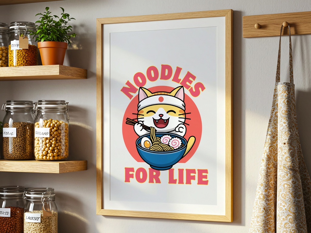 ラーメン猫イラスト|NOODLES FOR LIFE かわいいフード系ミニマルアート