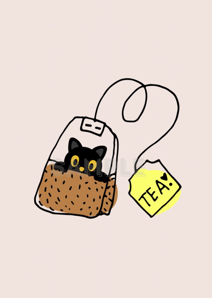 Tea Time Cat|猫 イラスト ティーバッグ 黒猫 ミニマル アート ポスター(デジタル)