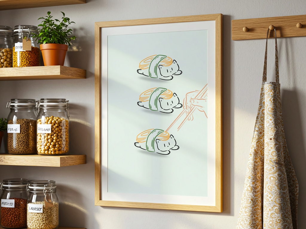 Sushi Cat|猫 イラスト 寿司 かわいい ミニマル アート ポスター(デジタル)