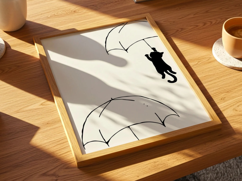 Rainy Day Cat|猫 イラスト 雨の日 シンプル アート ポスター(デジタル)