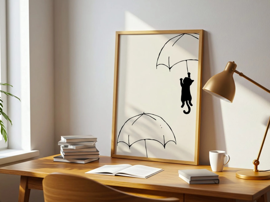 Rainy Day Cat|猫 イラスト 雨の日 シンプル アート ポスター(デジタル)