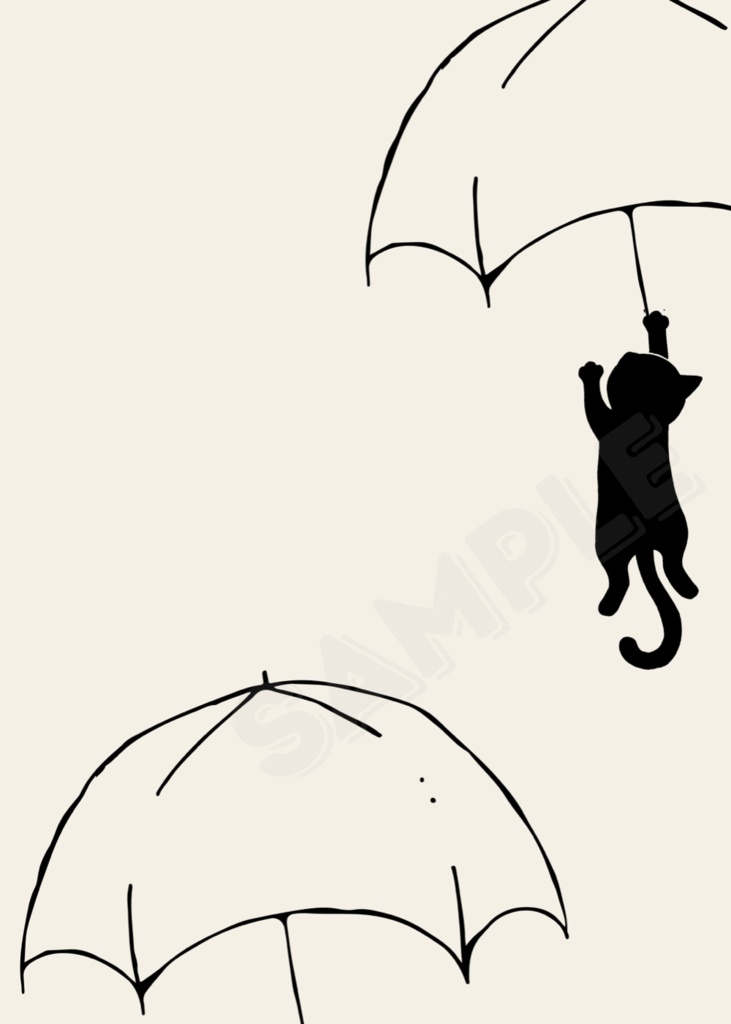 Rainy Day Cat|猫 イラスト 雨の日 シンプル アート ポスター(デジタル)