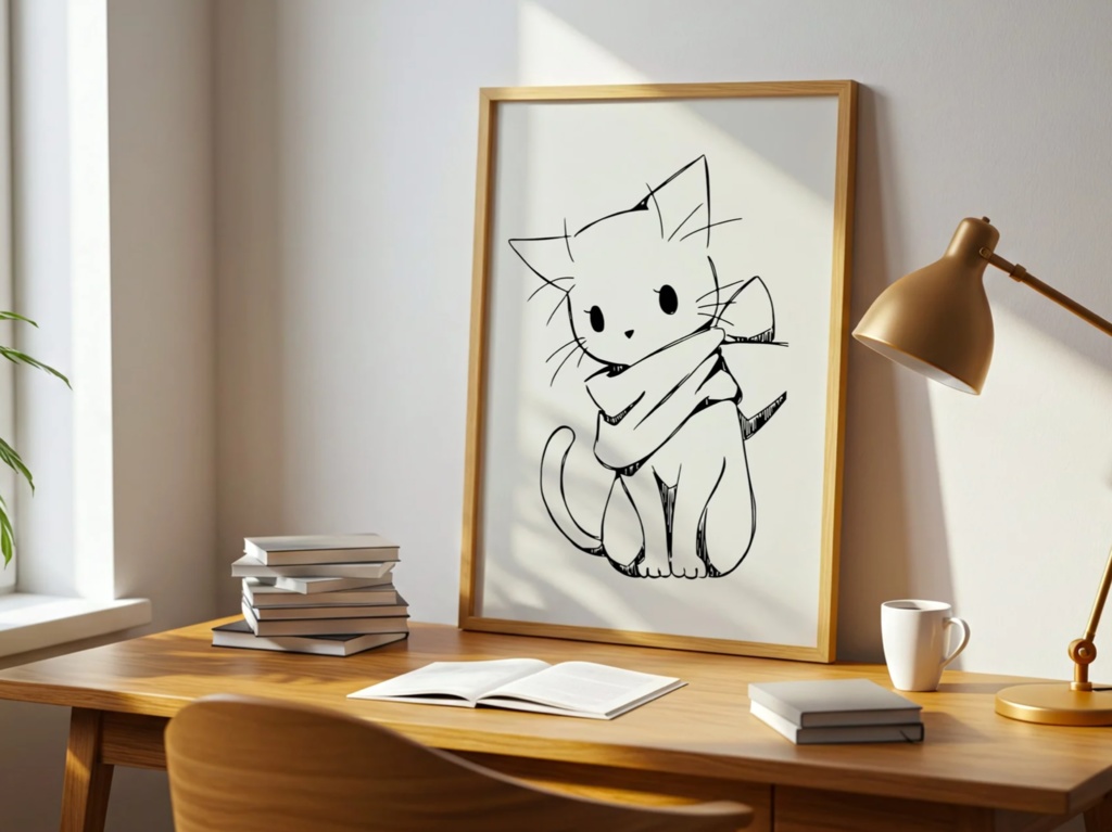 Cute Cat Line Art|猫 イラスト 線画 シンプル ミニマル ポスター(デジタル)